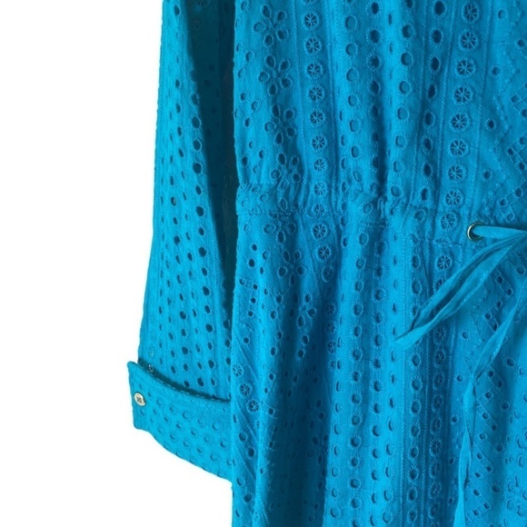 SOFT SURROUNDINGS Women's Midi Length Marisol Dress Blue Size Medium Eyelet - Picture 8 of 9